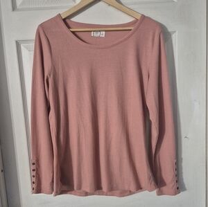 Women's Maurices Pink LS Ribbed Henley Sz XL
